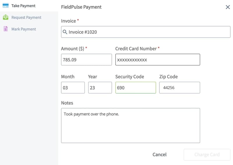 FieldPulse Payments Card